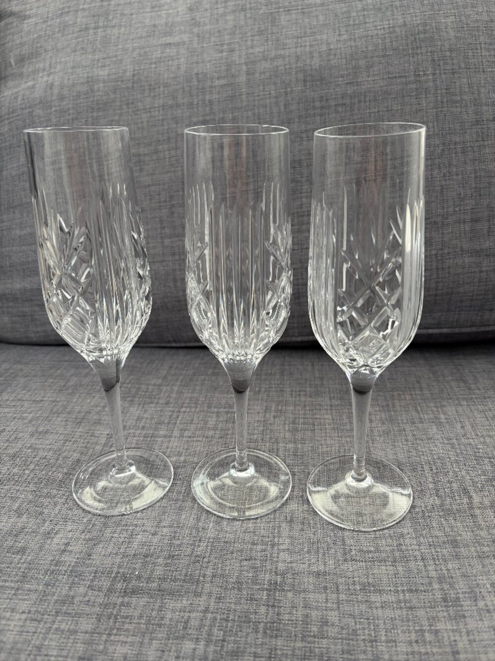 Royal Doulton Crystal Retro Cut Champagne Flutes Goblets 3 Piece Signed Summit